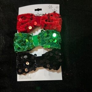 Icing Red and Green Sequin Hair Bows Festive Accessories